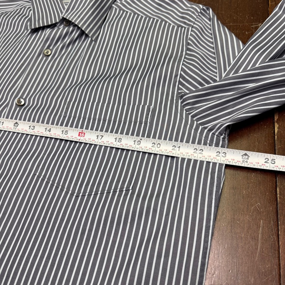 Ermenegildo Zegna Button Down Mens Large Grey Striped Long Sleeve Cotton Shirt - Picture 6 of 9